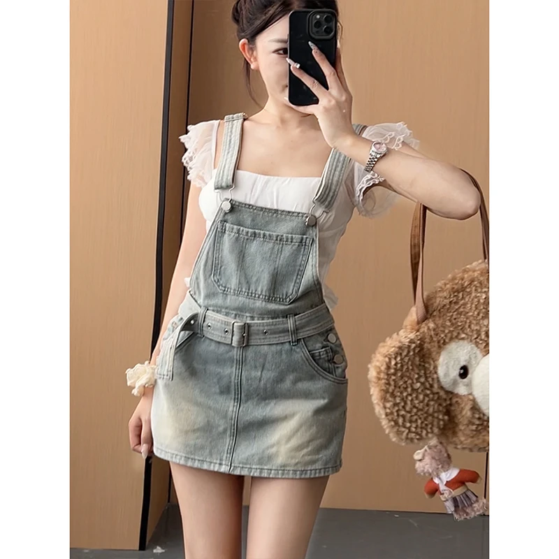 甜美洋气减龄牛仔背带短裙女2025年冬季新款百搭收腰包臀短裤裙