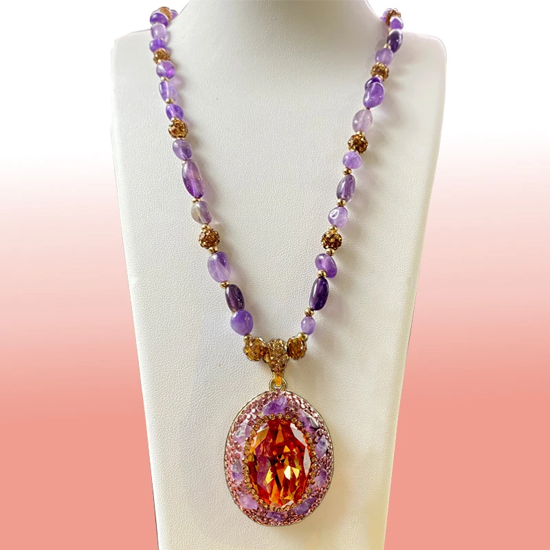 铜合金项链 AIYO/设计师款紫色满镶嵌项链颈链毛衣链可变色