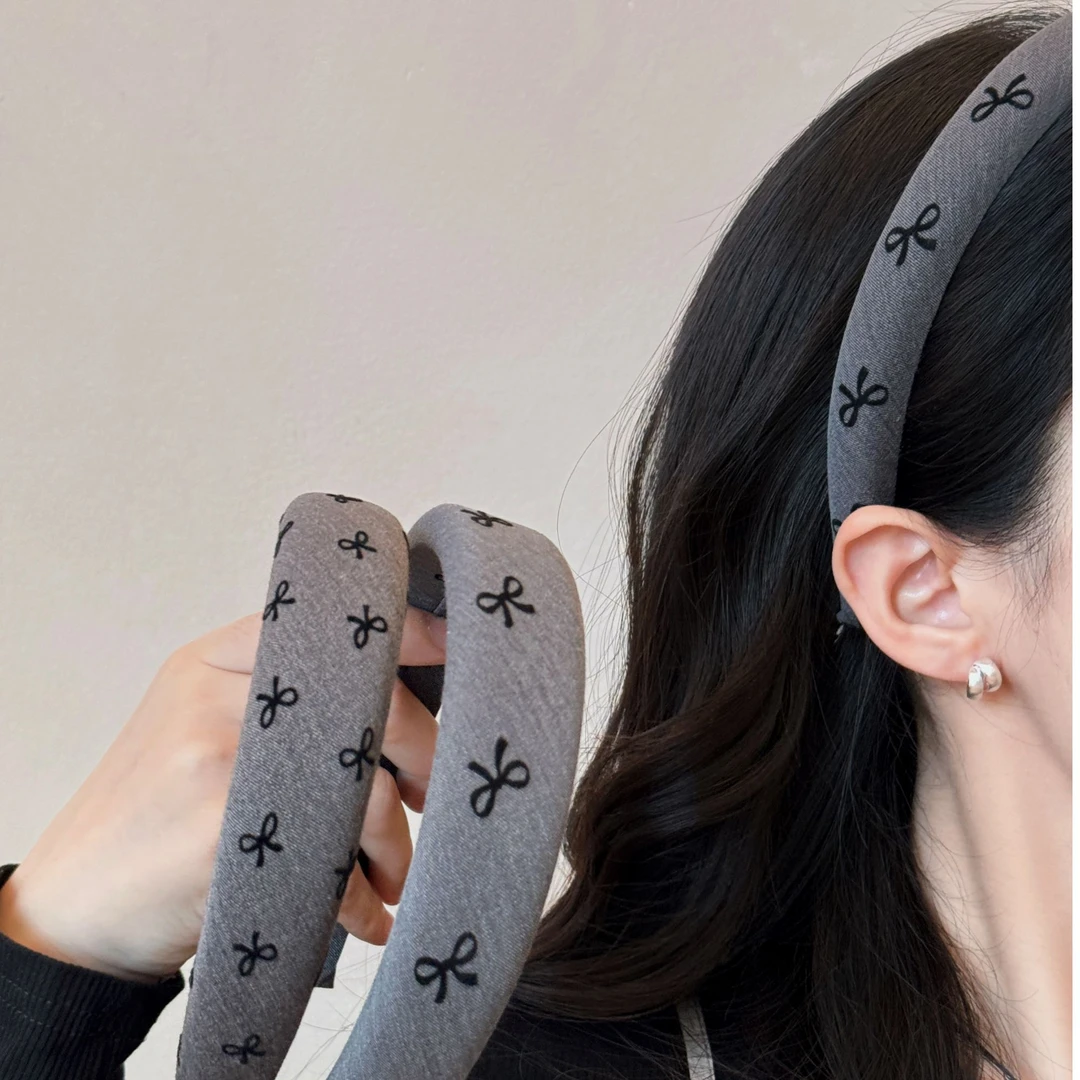 韩系宽边蝴蝶结发箍女高级感灰色高颅顶压发头箍洗脸外出发卡头饰