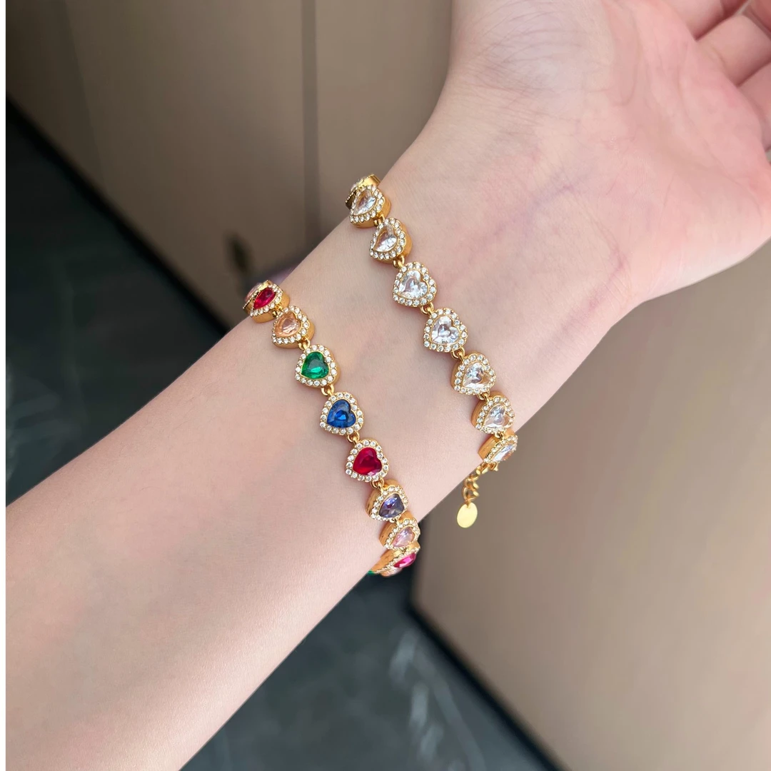 钛钢锆石手链 AIYO【爱心闪闪手链 】轻奢气质多巴胺彩色手饰E556