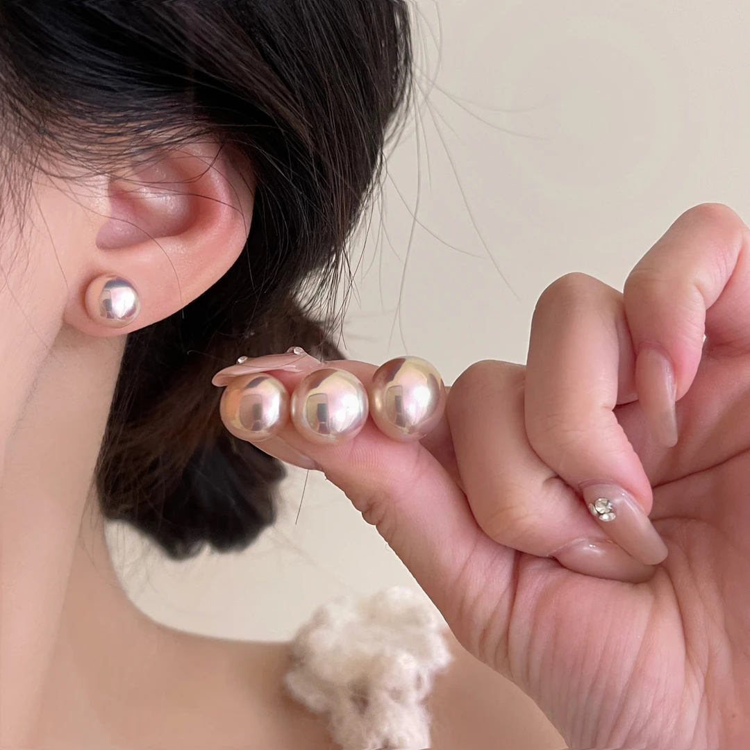 【925银针】施家馒头粉光珠珠高级感轻奢法式耳环