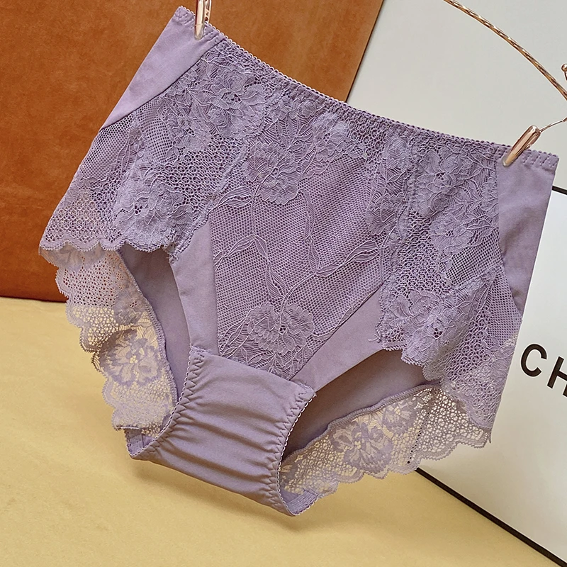 外贸女士内裤大码舒适高腰性感丝滑牛奶丝提臀无痕蕾丝棉裆三角裤