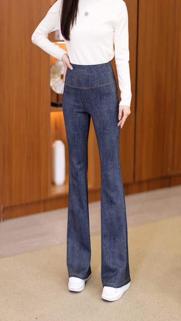 春夏新款牛仔微喇裤紧身显瘦修身高弹力高腰外穿休闲