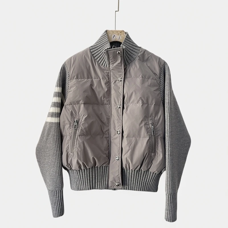 AC【24118】灰C-10冬季新款高级拼接毛袖时尚休闲潮流立领外套