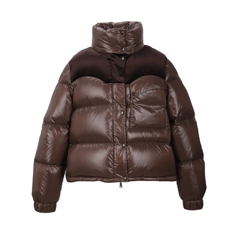 1【假一赔三】时尚立领90白鹅绒丝绒拼接亮面保暖羽绒服 ZM - 8004