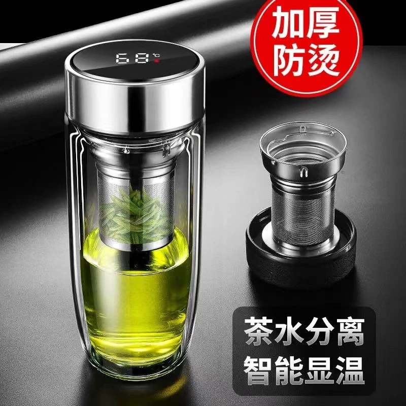 高档双层玻璃杯耐高温茶水分离防爆鹅蛋杯高硼硅玻璃茶杯杯子水杯