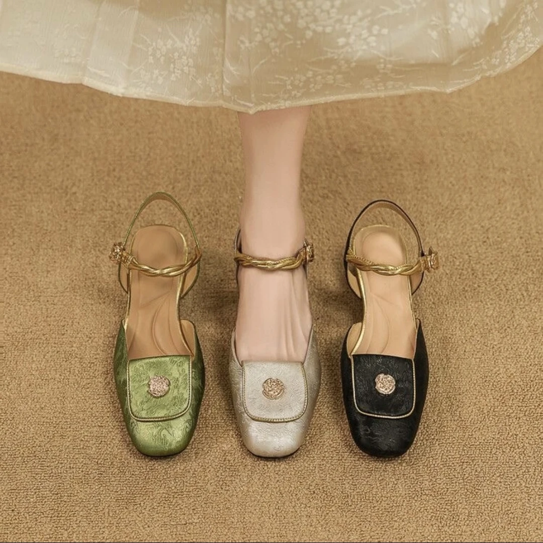 【新粉福利】气质百搭复古浅口中跟山茶花小香风新中式小单鞋7926