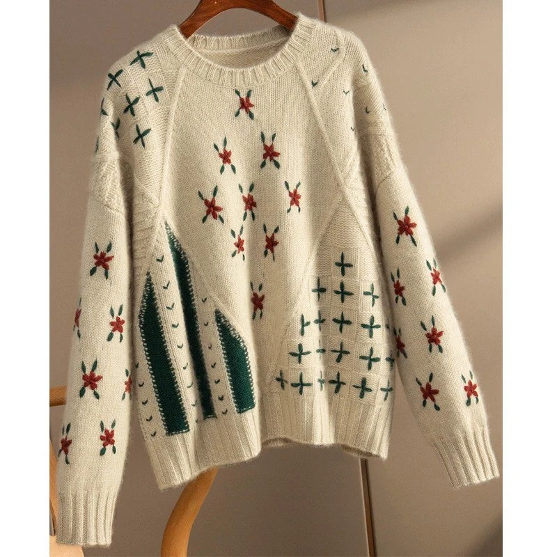 200557高端欧货重工白色钩花针织毛衣外套女复古百搭慵懒风高级感