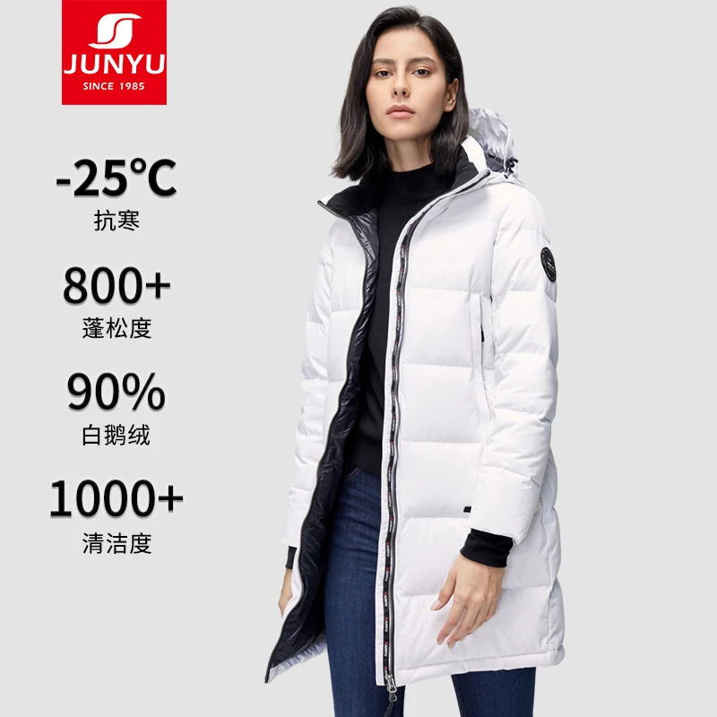 君羽800蓬90绒羽绒服女中长款冬季女款加厚鹅绒服外套158
