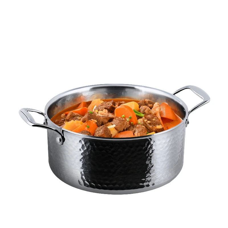 【锤纹晶钻】出口尾货高货高颜值滚花汤锅镜光不粘汤锅