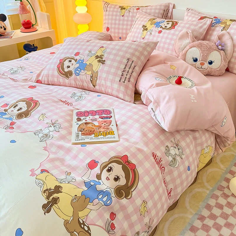 迪士尼公主风纯棉四件套全棉儿童床上用品女被套宿舍床单人三件套