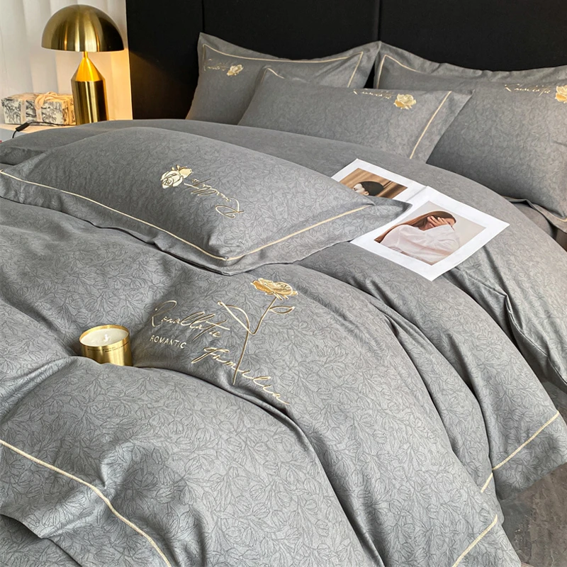 简约风磨毛四件套床上用品秋冬季加厚非全棉纯棉床单被套床笠款三