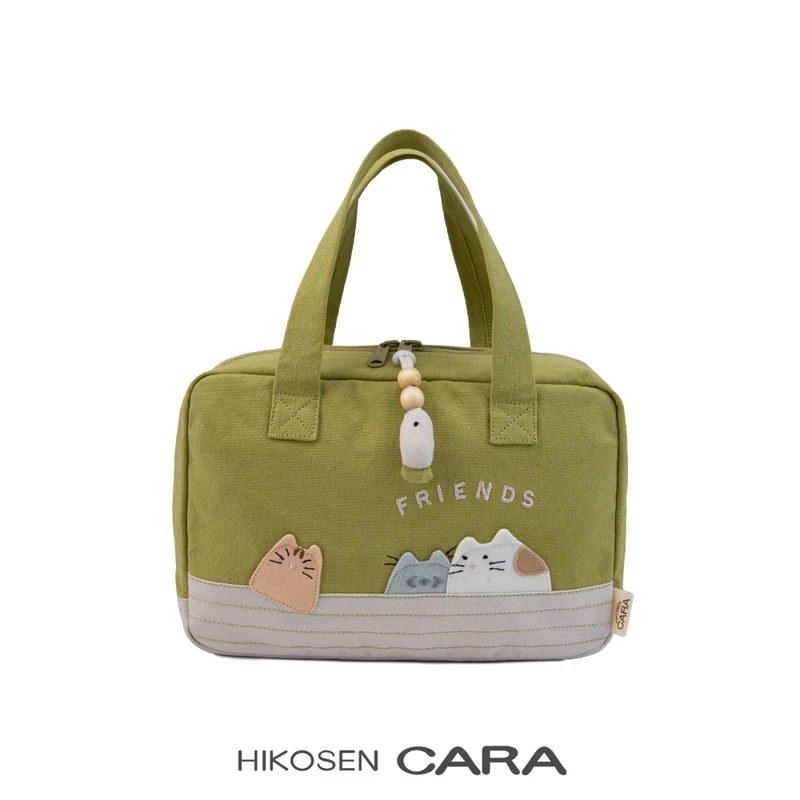 HIKOSEN CARA卡拉猫手拎包帆布日系大容量防水女可爱猫咪化妆包袋