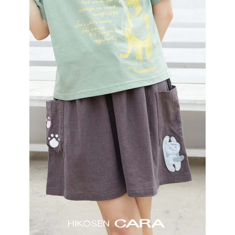 HIKOSEN CARA卡拉猫春夏半身裙口袋a字裙中腰裙子森系女日系裙子