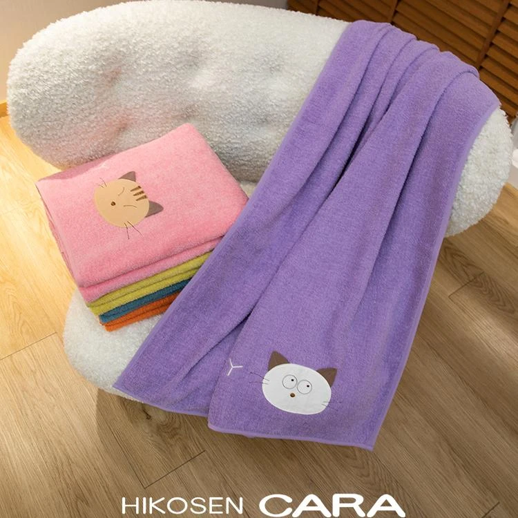 HIKOSEN CARA卡拉猫浴巾长款吸水日本棉质银离子贴布可爱女毛巾