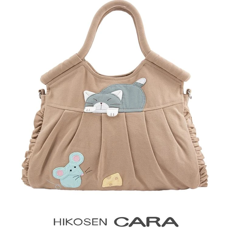 HIKOSEN CARA卡拉猫酷罗的小奶酪手拎包女帆布棉制压褶花边手提包