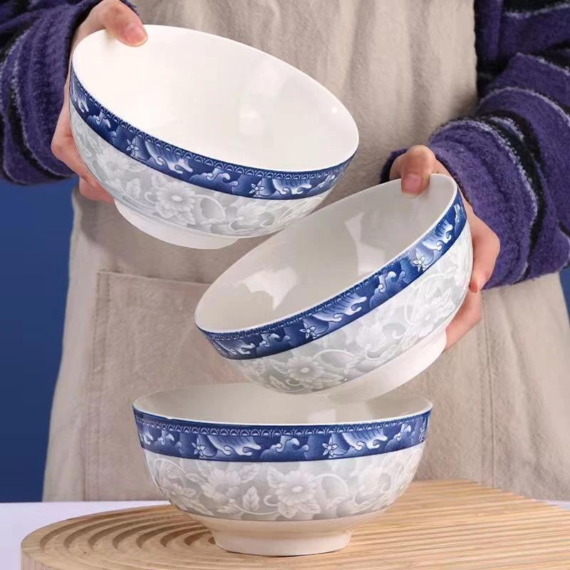 【10只装】青花瓷餐具4.5英寸碗碟盘家用陶瓷米饭碗高颜值釉下彩