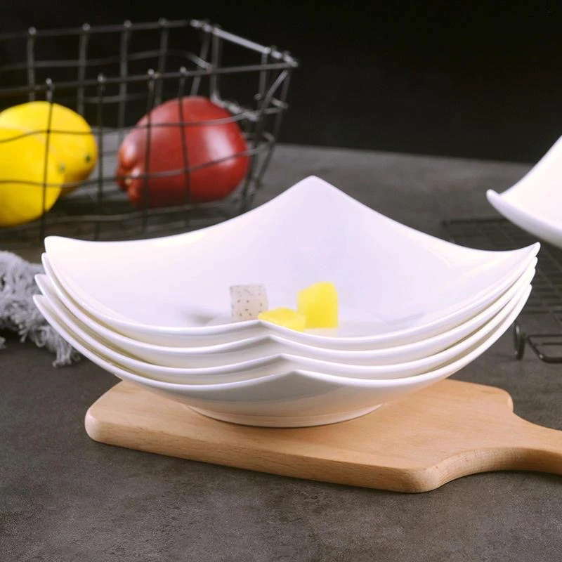 【4个装】8.75英寸四方翘脚盘高颜值陶瓷菜盘家用汤盘 沙拉碗轻奢盘