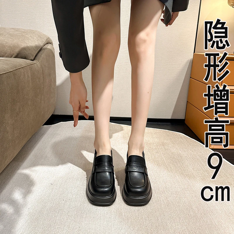 31-34小码内增高小皮鞋女2023秋季新款松糕厚底学生百搭乐福鞋女