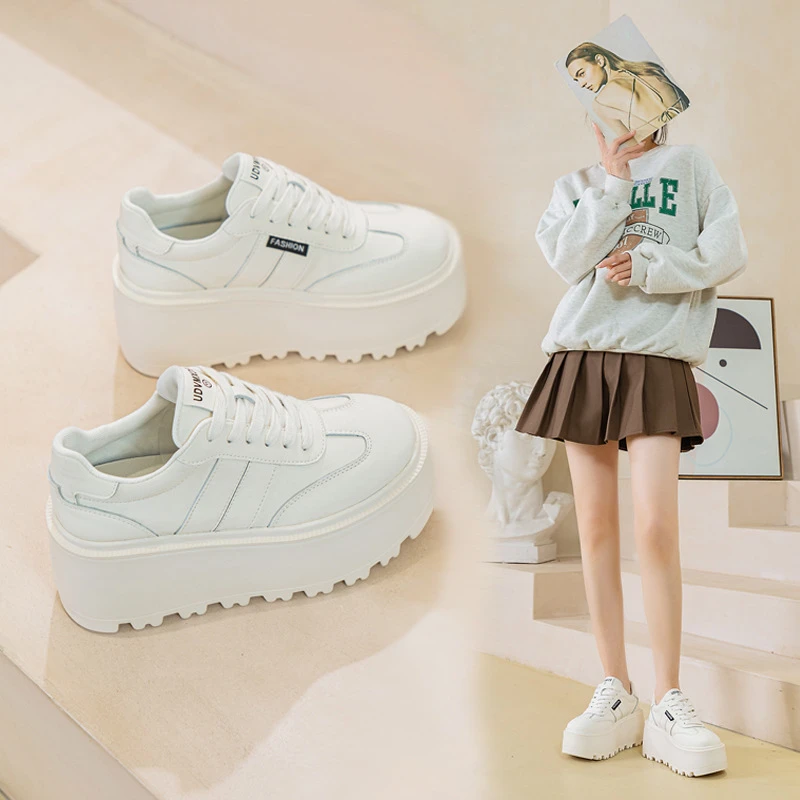 33 34小码小个子休闲松糕鞋女2024春季爆款厚底增高8公分小白鞋