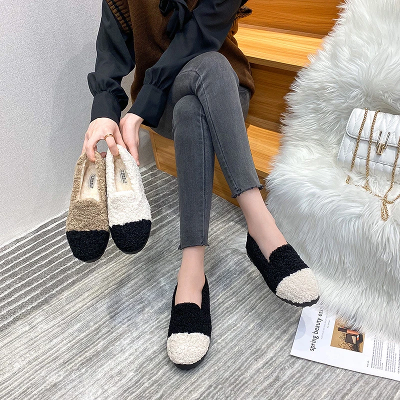 33 34小码毛毛鞋女冬外穿加绒孕妇棉鞋秋冬可外穿豆豆鞋大码41-43
