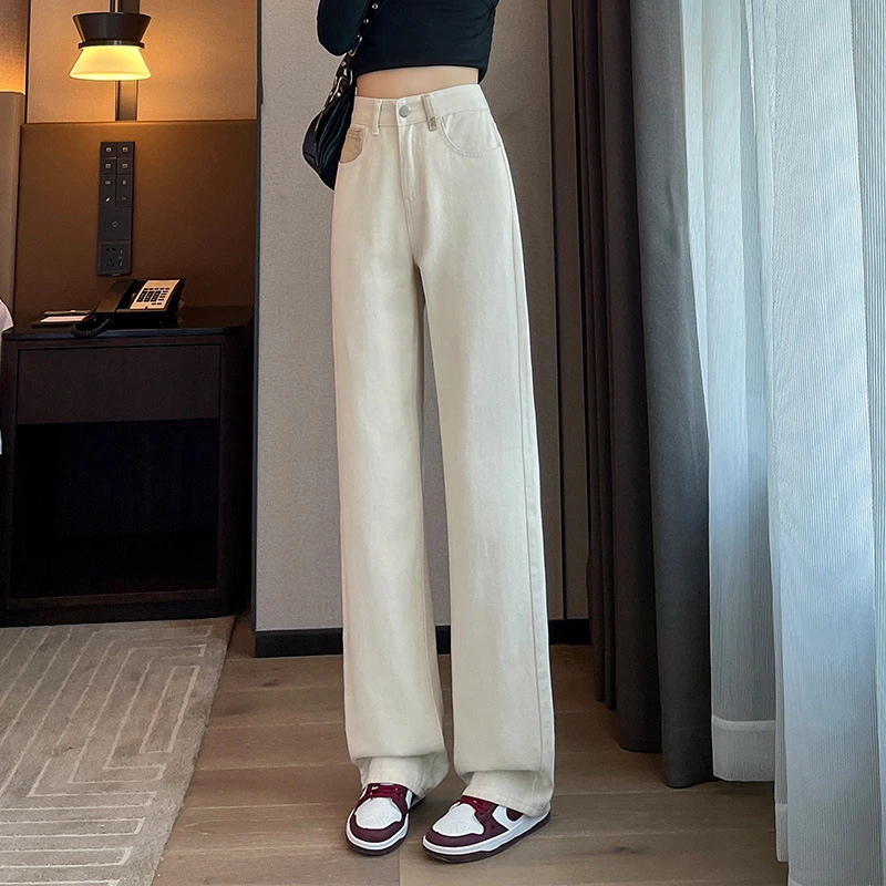1959宽松春秋款阔腿裤薄款显瘦直筒裤遮肉小个子刺绣高腰牛仔裤