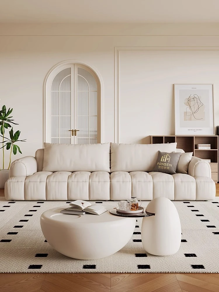 泡芙沙发真皮皮艺意式极简牛皮现代简约客厅云朵奶油风直排沙发