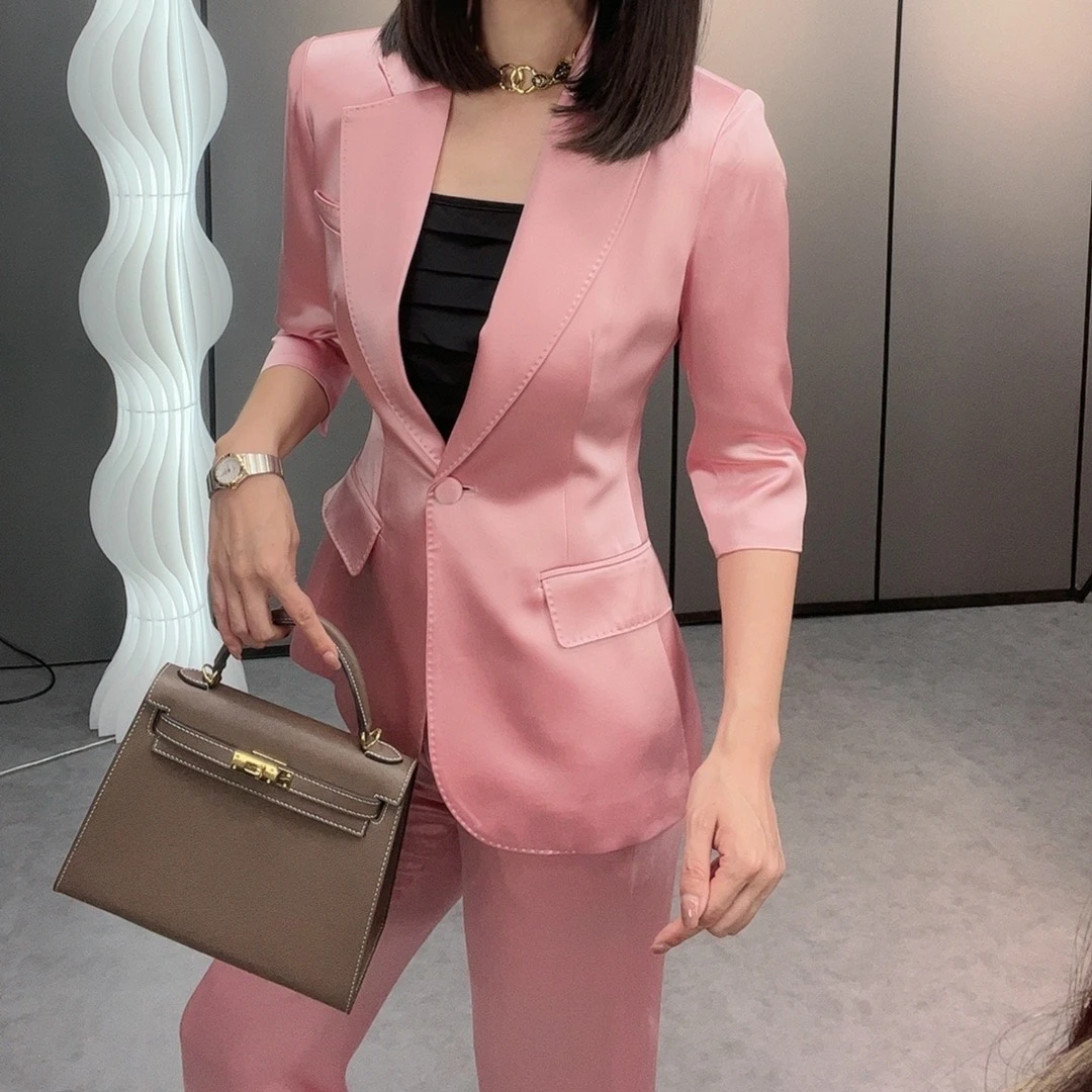 anyulin/安语琳夏季魅影轻奢设计款气质玫瑰粉西服轻奢休闲时尚