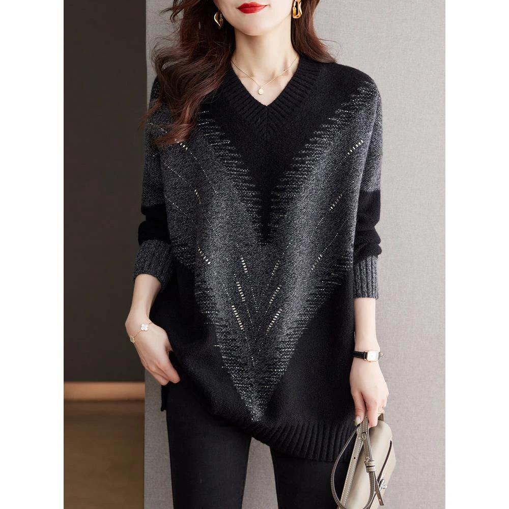 慵懒大毛衣女秋冬2025新款洋气加厚烫钻针织衫宽松内搭打底衫上衣