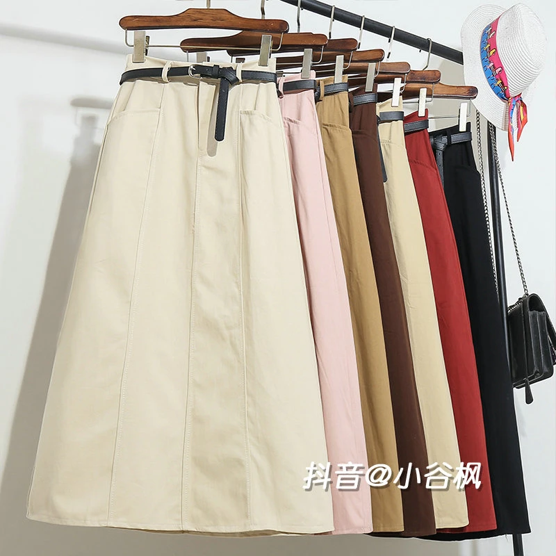 春秋工装水洗棉牛仔裙半身裙女2025新款小个子显瘦中长款裙半裙