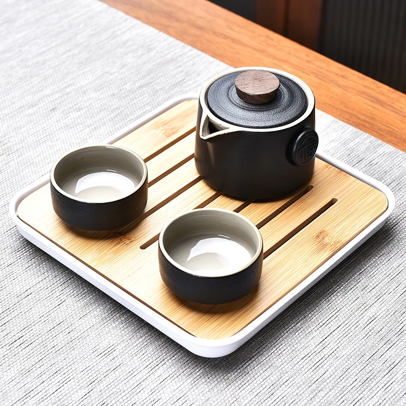 中式黑陶陶瓷整套功夫茶具套装一壶两杯便携旅行茶壶茶杯茶滤茶盘
