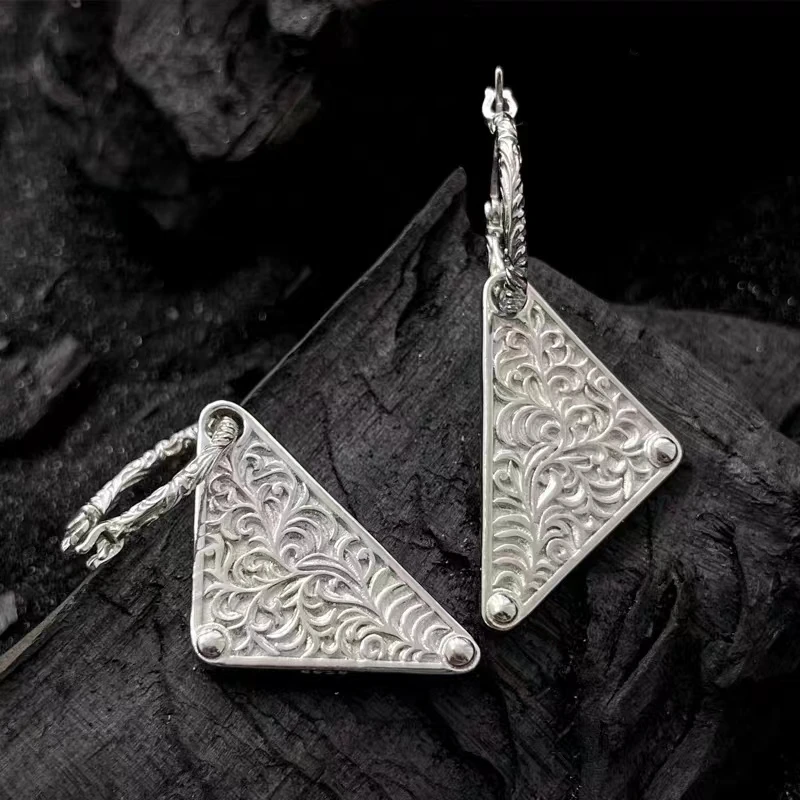 彩云泰 925银戒指 纯银 唐草花纹时尚戒指/耳扣 百搭个性银色