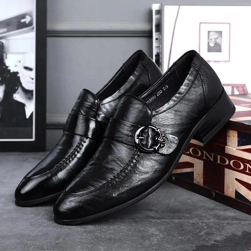 清仓断码亏本山羊皮鞋男商务正装皮鞋套脚真皮四季鞋高端增高单鞋