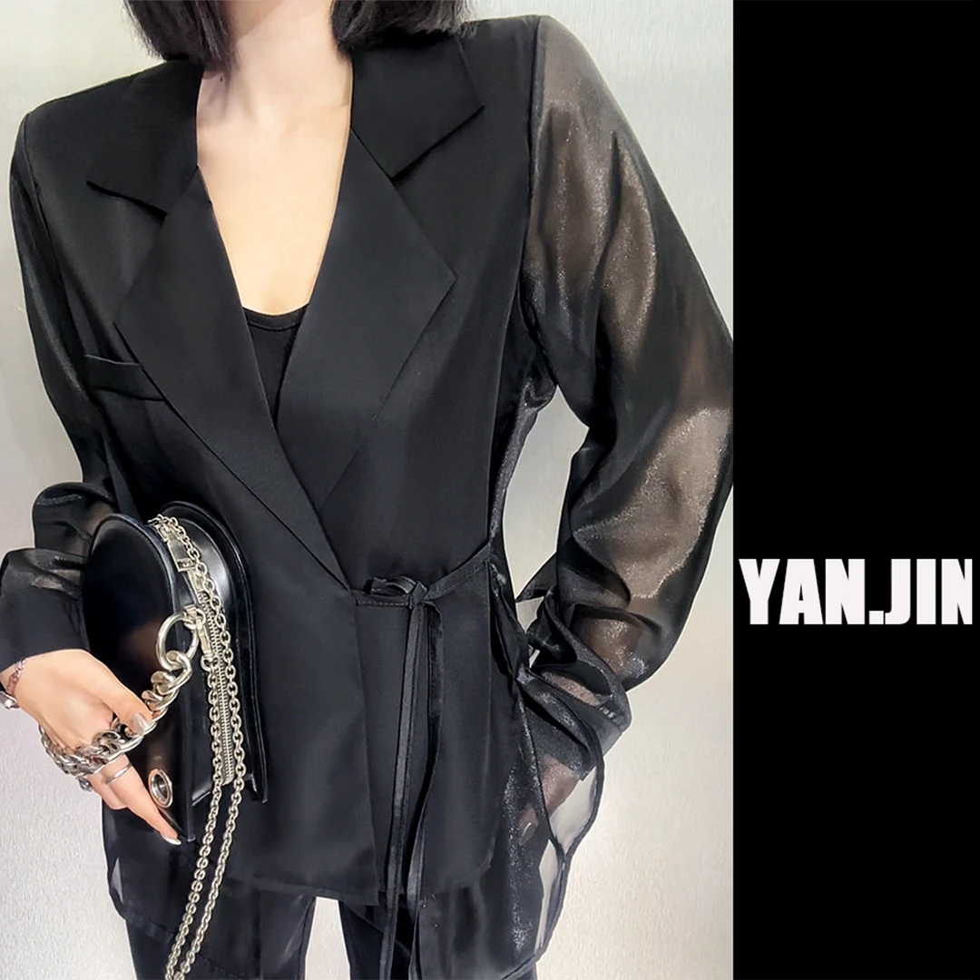 【青丘套装】黑色拼接网红时尚西服套装