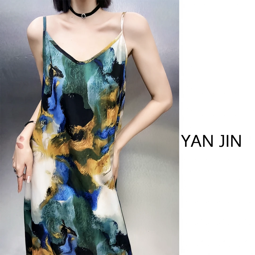 【韵彩连衣裙】- 时尚缎料吊带显瘦 吊带裙