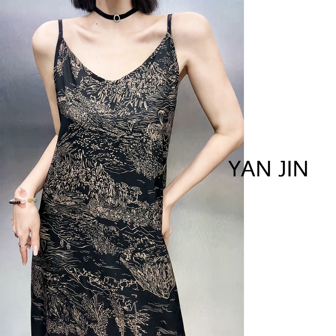 【山海连衣裙】- 时尚缎料吊带显瘦 吊带裙