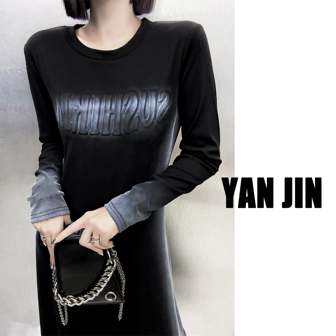 【印花喷绘连衣裙】A版 遮肉 双面绒 时尚黑色显瘦连衣裙