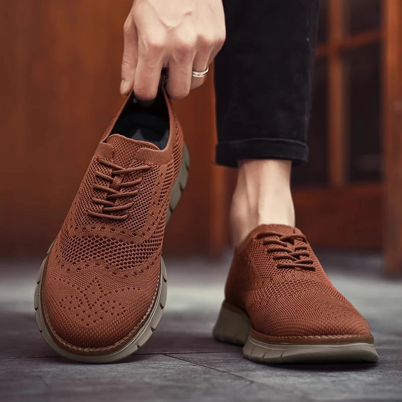 大码英伦休闲男鞋时尚潮流飞织面单网透气轻便运动乐福鞋休闲鞋