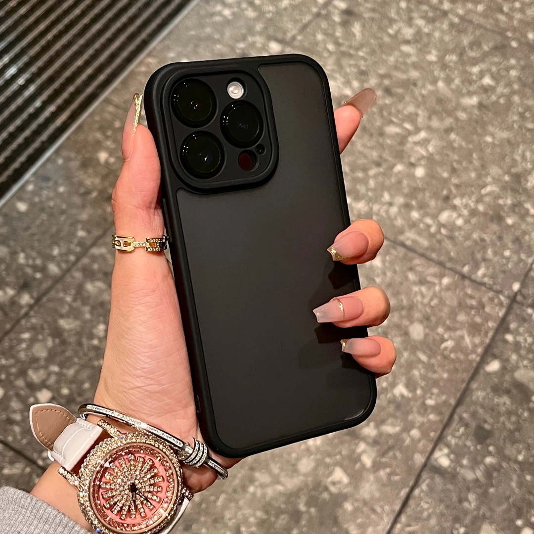 高级肤感磨砂黑色苹果15手机壳iPhone14Promax新款13半透12软套11