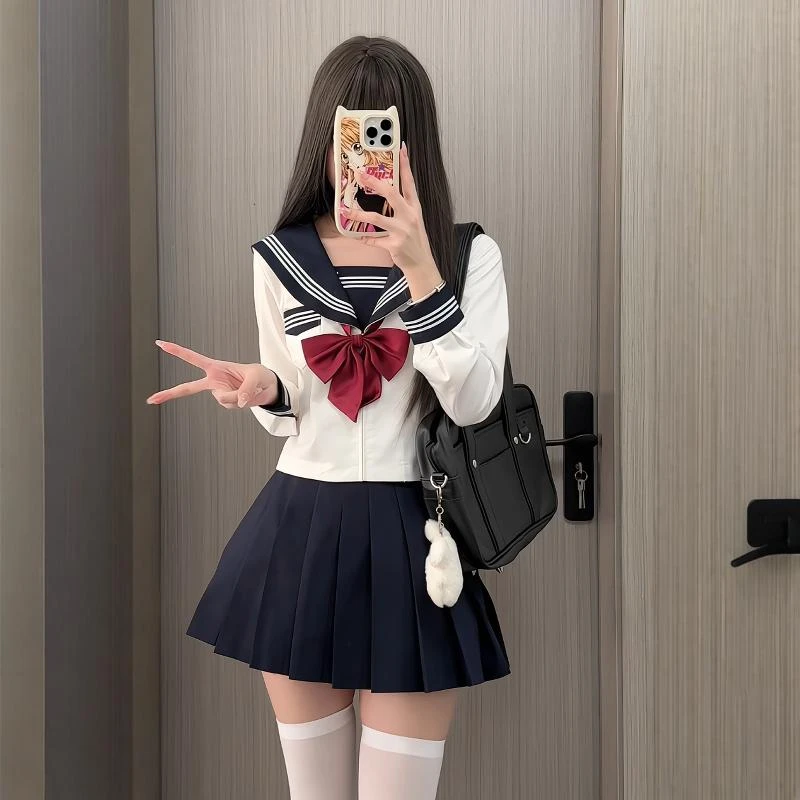 【川町香】原创水手服女jk制服套装海军领学院风绀领白三本基础款