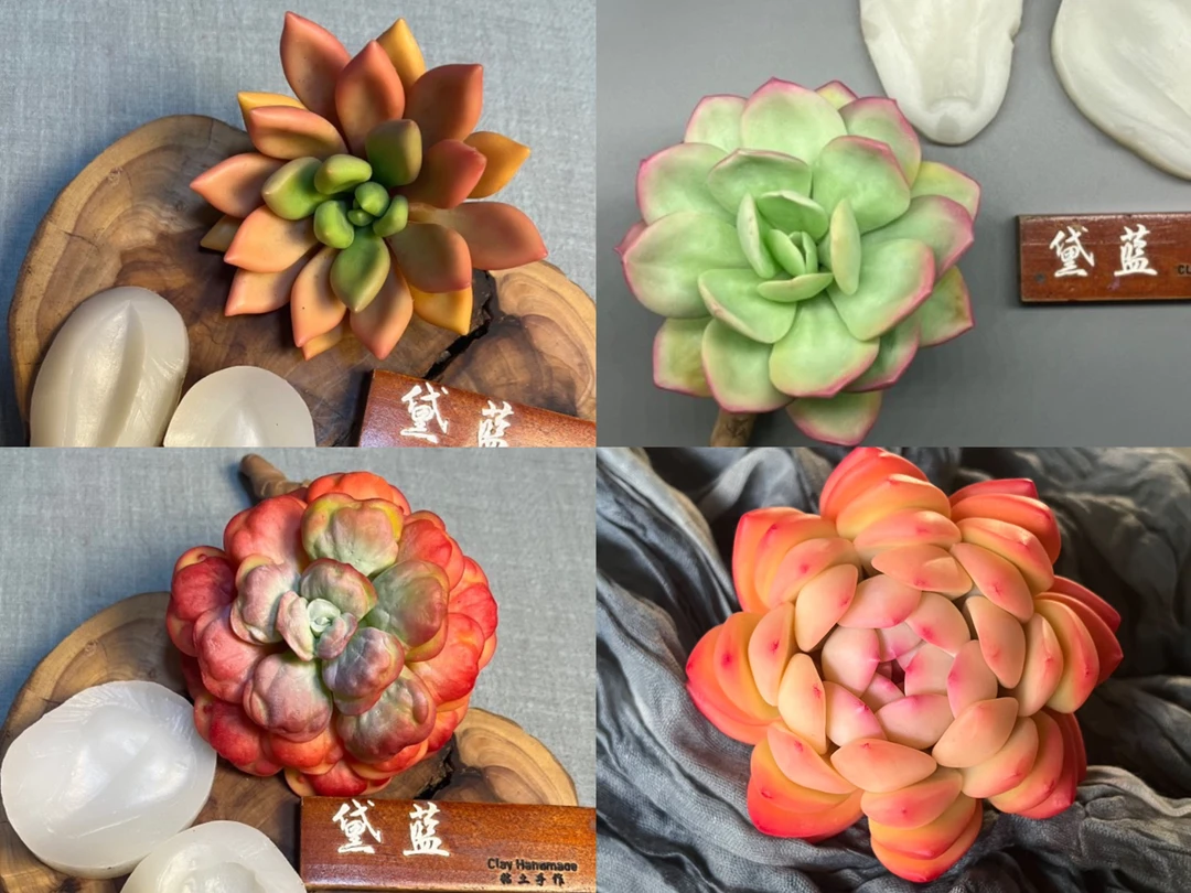 手工粘土多肉模具（男爵，心之月，桃花源，白凤共4套，送教程）