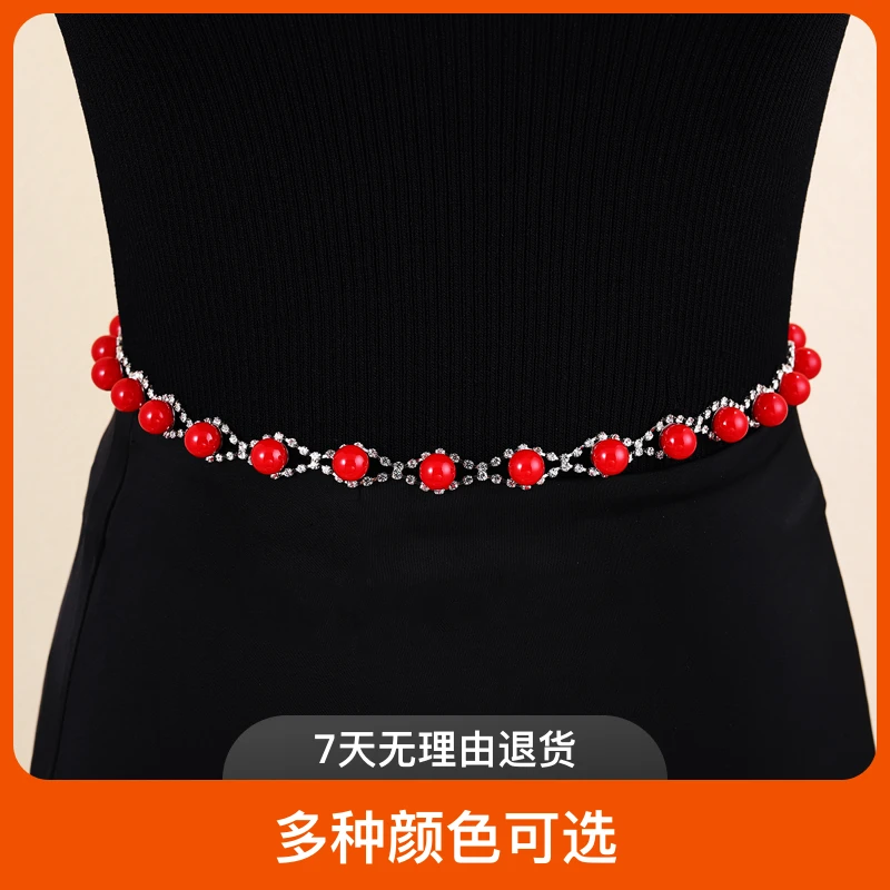 新款时尚珍珠满钻腰带女士皮带镶嵌水晶钻石腰链女装饰百搭连衣裙