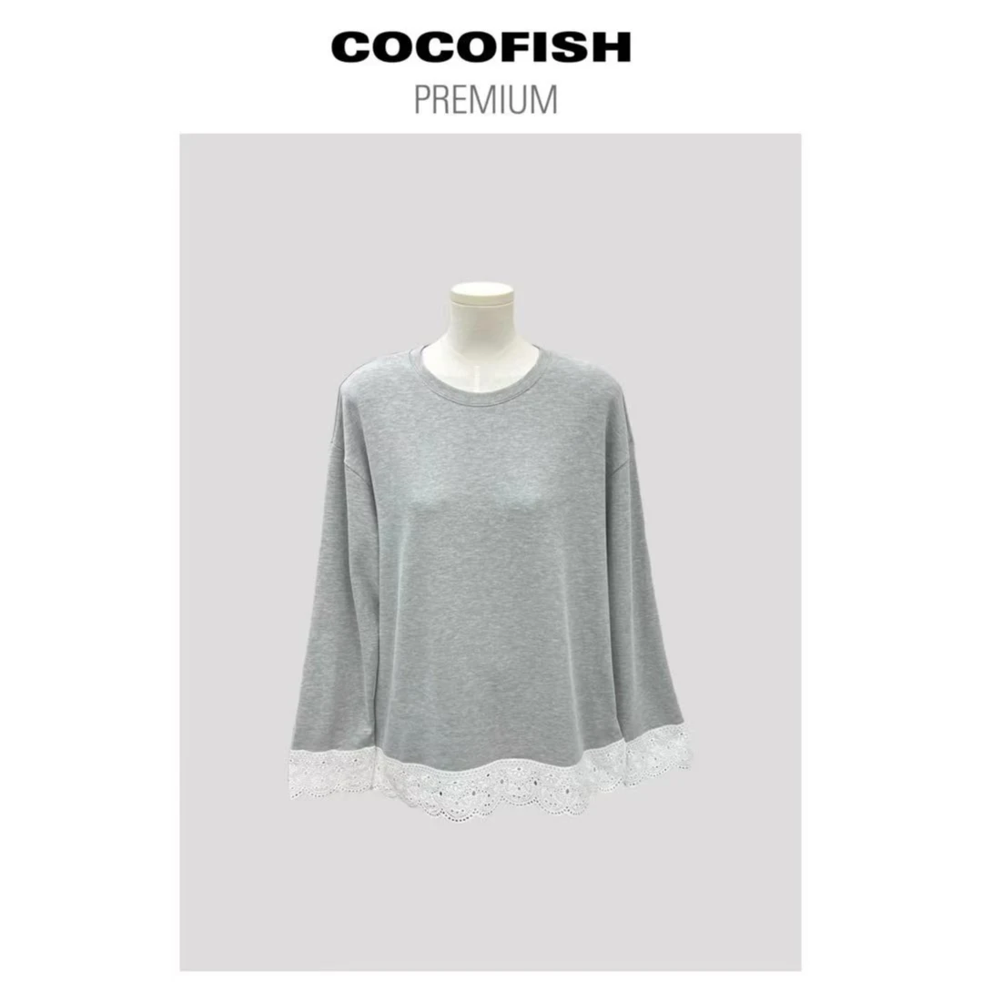 基础款简约蕾丝花边长袖打底T恤#10333