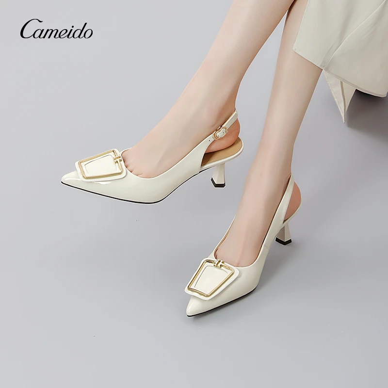 Cameido/卡美多6.5CM中跟时装凉鞋尖头焦糖色单鞋时尚细跟30703