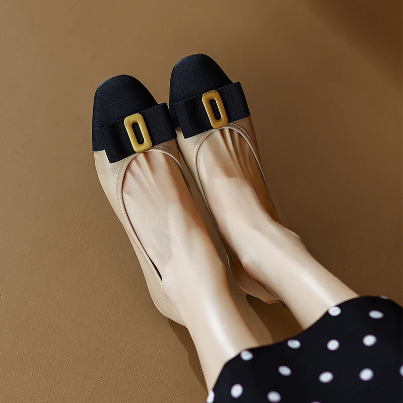 2024新款小香风蝴蝶结拼色浅口单鞋女软底89216