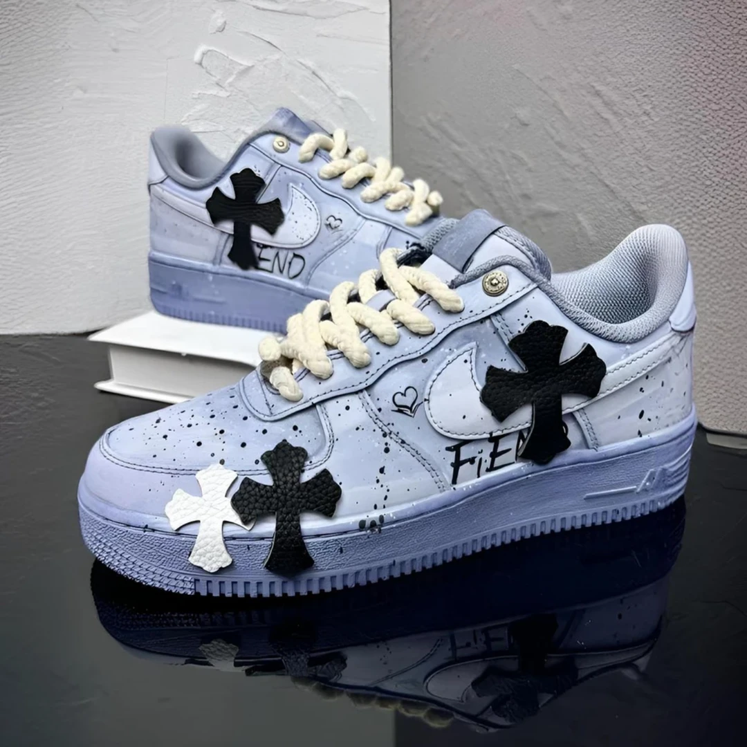 Nike 耐克 AirForce1AF1定制款烟灰克罗心空军牛仔女鞋篮球鞋耐磨