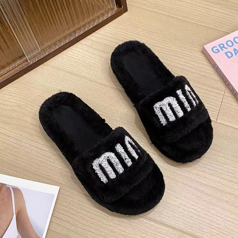 网红毛毛拖鞋女厚底松糕洋气百搭外穿防滑懒人舒适一字棉拖鞋外出