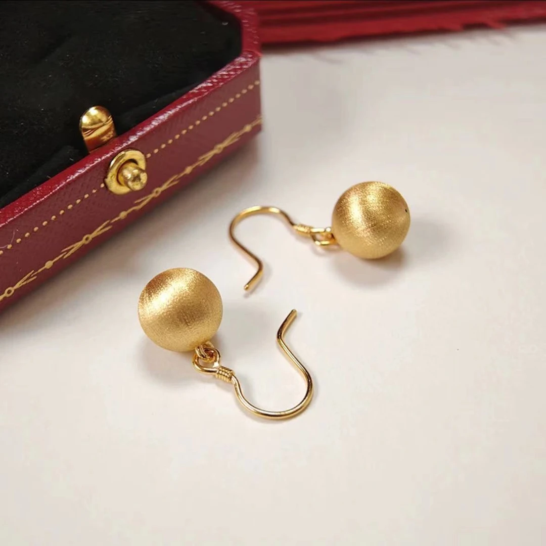 铜合金耳饰 有球必应磨砂拉丝大金球耳钩耳环女时尚轻奢耳饰