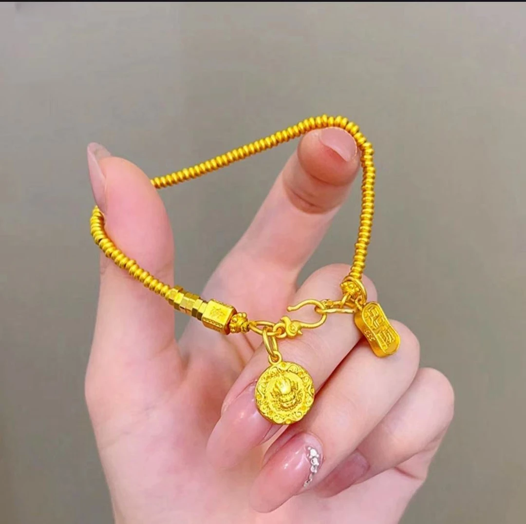 铜合金手链 新中式小盘缠黄财神吉言手链平安纳福手串礼物
