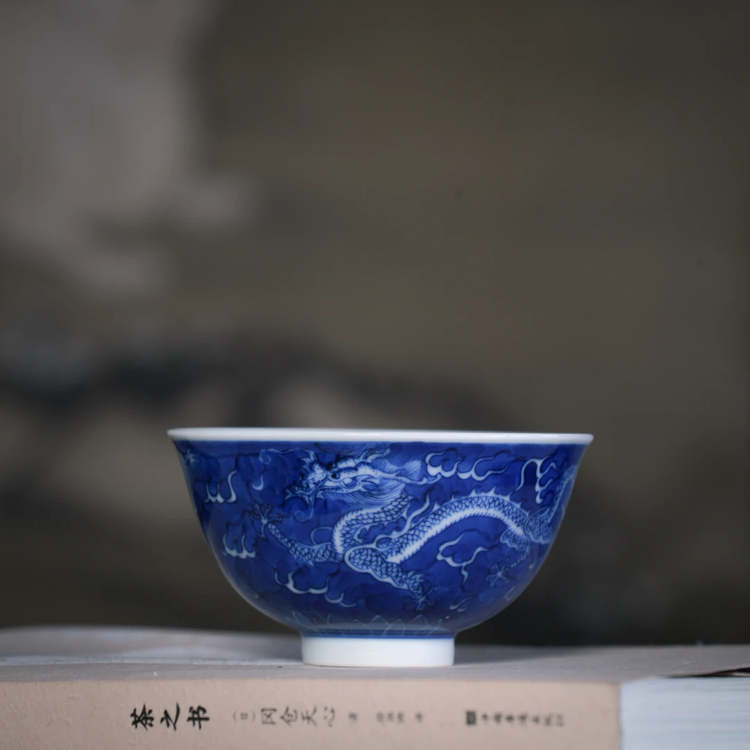 刘建锋青花龙纹宫碗杯纯手工手绘制作景德镇文人茶器高端茶具